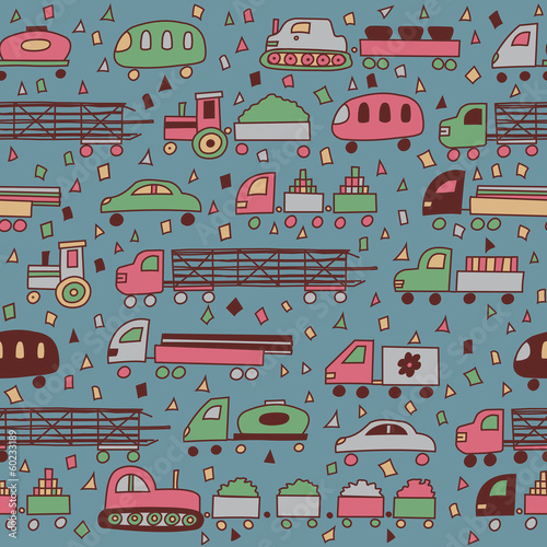 Seamless pattern with fun transport