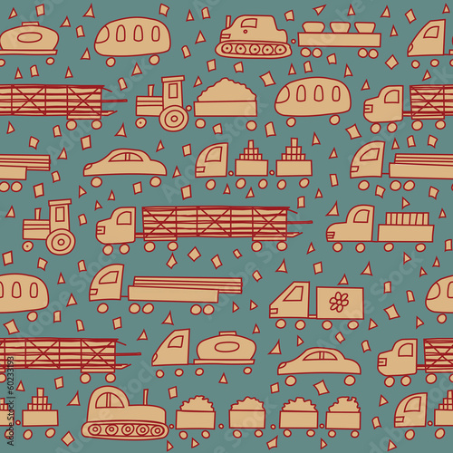Seamless pattern with fun transport