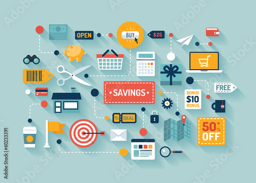 Commerce and savings flat illustration