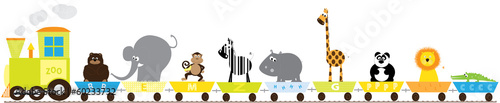 zoo train with wild animals- vector illustration for kids