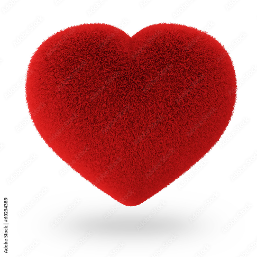 Red Furry Heart isolated on white background