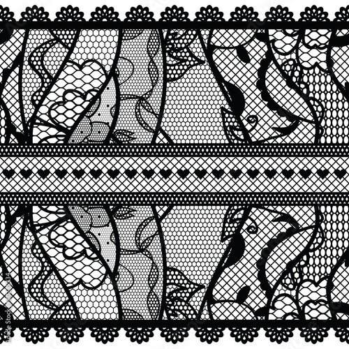 Set of lacy vintage trims. Vector illustration.