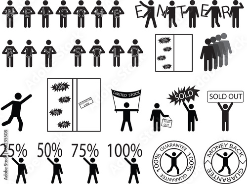 People with magazine signes illustrated on white