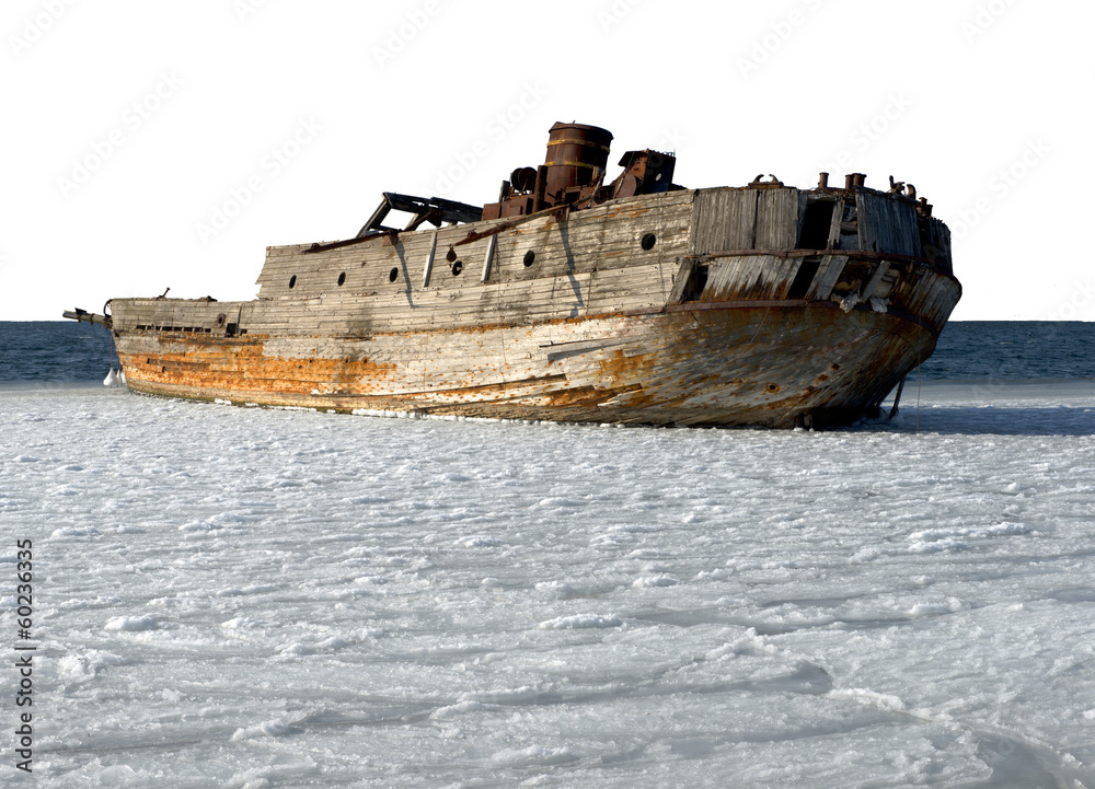 Old ruined-ship tossed on the sea shelf Old ruined-ship tossed on the sea shelf