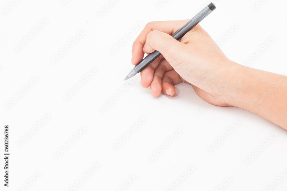 Hands with pen over paper isolated on white background Hands with pen over paper isolated on white background