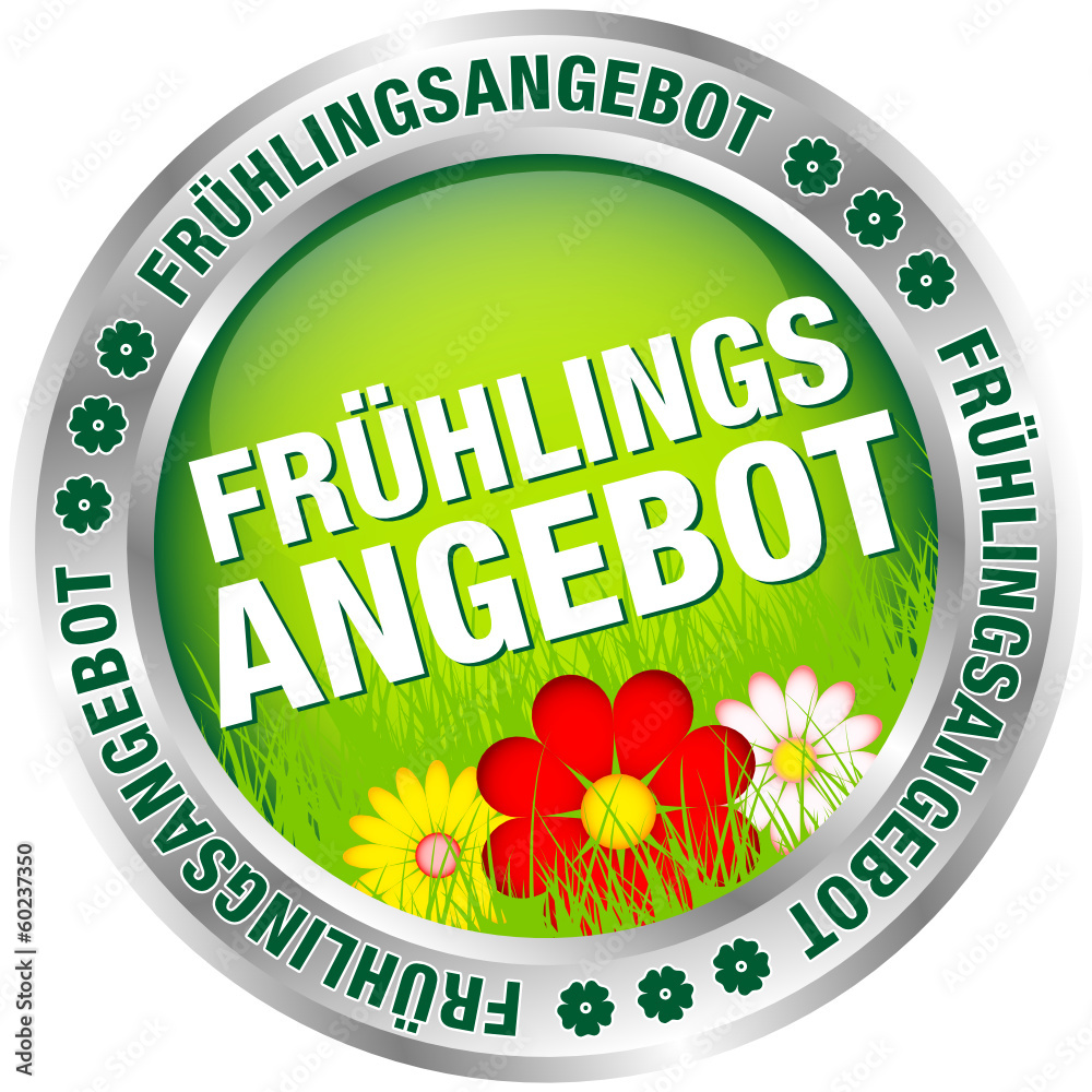 Button "Frühlingsangebot" grün/rot/silber - obrazy, fototapety, plakaty 