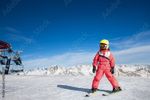 Girl on skis in soft snow