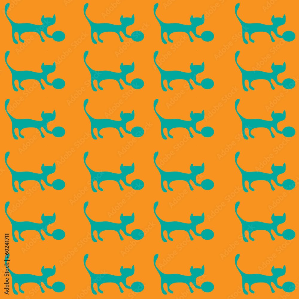 Kitten with a bow on orange background,pattern seamless.