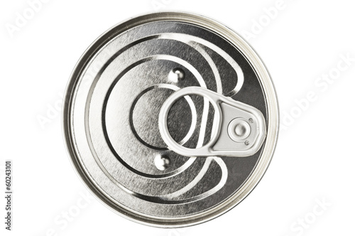 Tin can on white background. View from the top