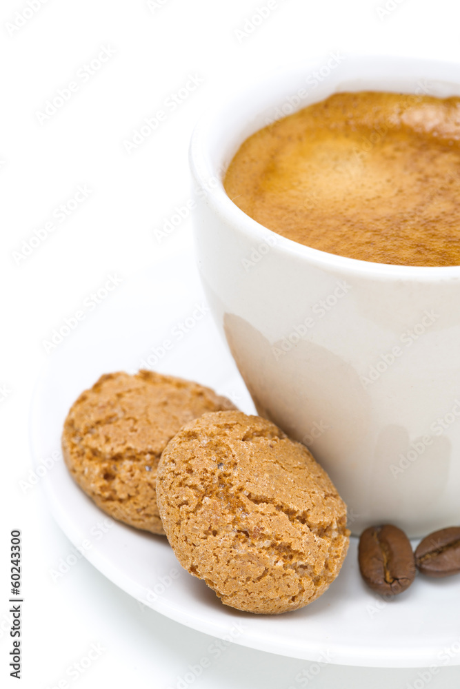 biscotti and cup of espresso, selective focus, isolated biscotti and cup of espresso, selective focus, isolated