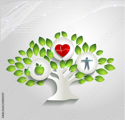 Healthy human concept, tree and health care symbols