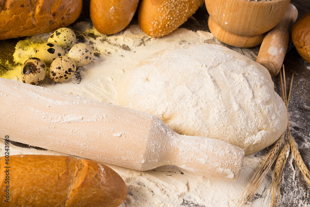 flour, eggs, white bread, wheat ears flour, eggs, white bread, wheat ears