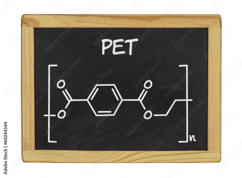 chemische Strukturformel von PET auf einer Schiefertafel chemische Strukturformel von PET auf einer Schiefertafel