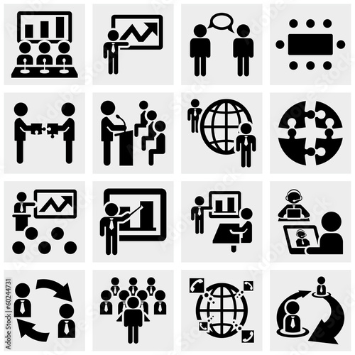 Businessman vector icons set on gray.