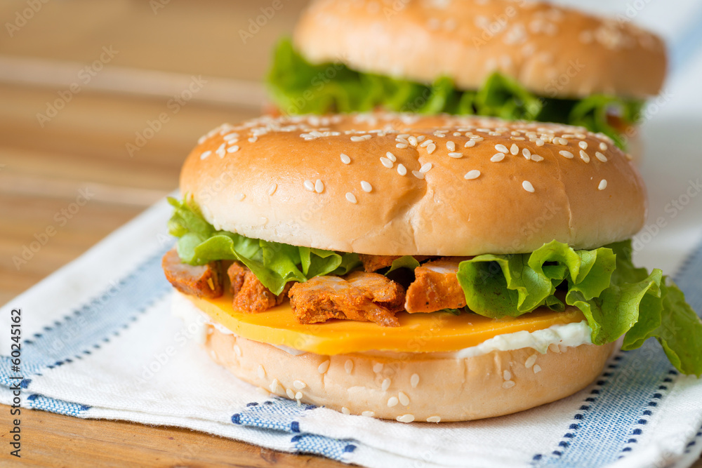 Bagel with fresh cheese and fresh lettuce Bagel with fresh cheese and fresh lettuce