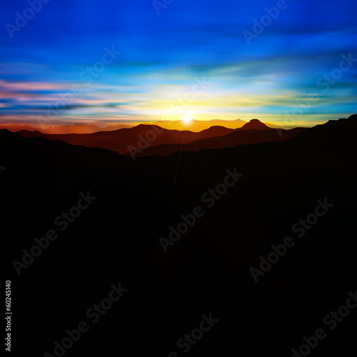 abstract background with mountains and sunset