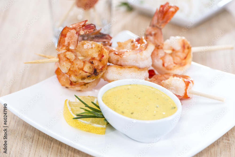 Portion of Prawns with Curry Sauce