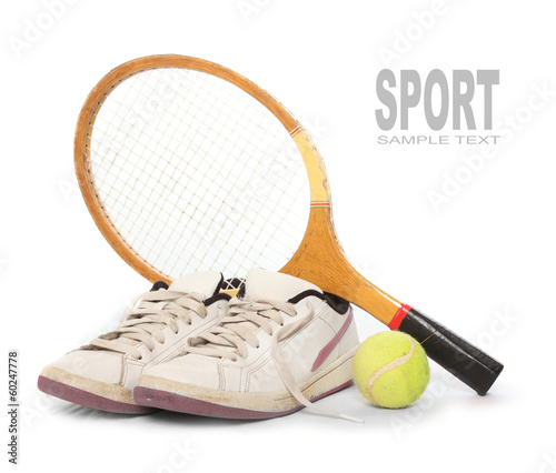 Tennis equipment from 1970s with space for your text.