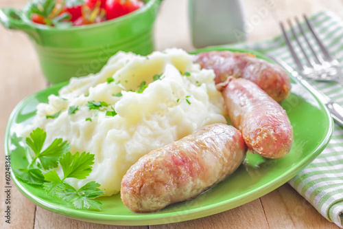 Mashed potato with sausages