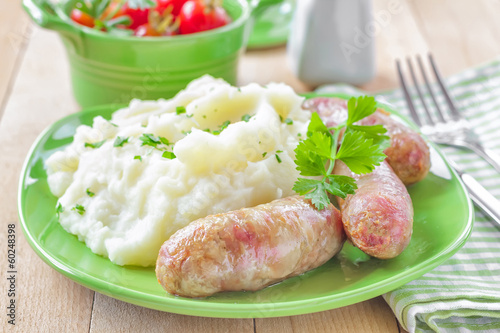 Mashed potato with sausages