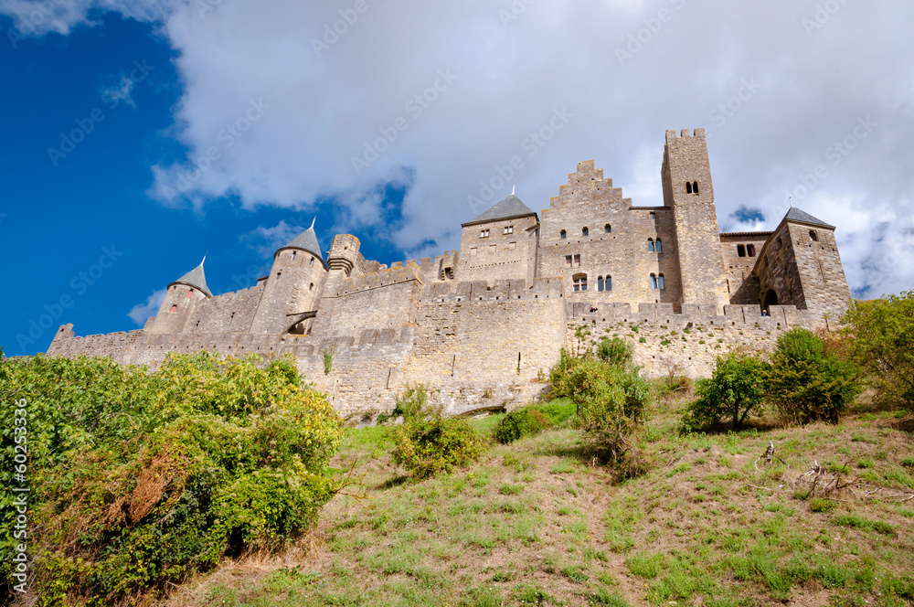 Chateaux de la cite sight from out walls at Carcassonne
