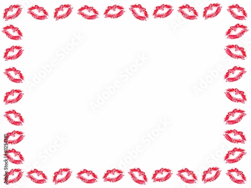 Frame of lipstick kisses over a white background