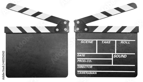 Tela Movie clapper board or clapper-board set isolated on white