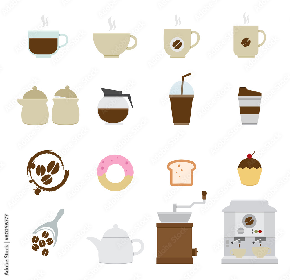 Coffee and tea Icons isolated on white background