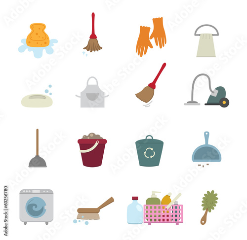 Cleaning icons isolated on white background