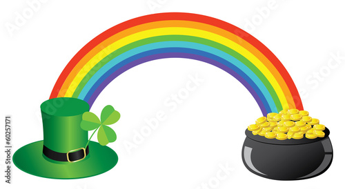 vector rainbow with pot with gold ans hat with shamrock photo