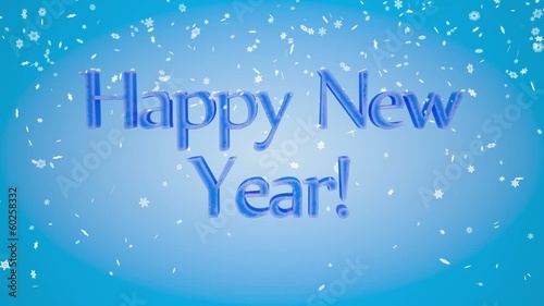 Happy New Year! Snowflakes are falling down.