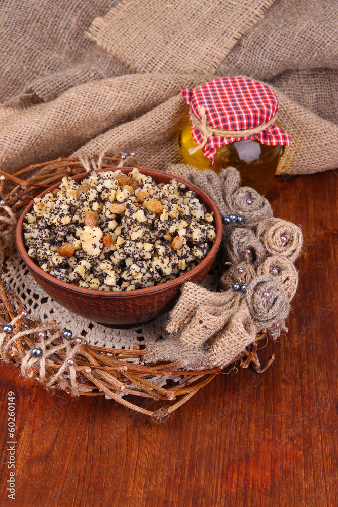 Bowl with kutia - traditional Christmas sweet meal in Ukraine, Bowl with kutia - traditional Christmas sweet meal in Ukraine,