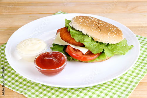 Tasty sandwich with cutlet,