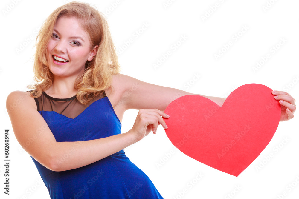Red heart. Love symbol. Woman hold Valentine day symbol. Red heart. Love symbol. Woman hold Valentine day symbol.