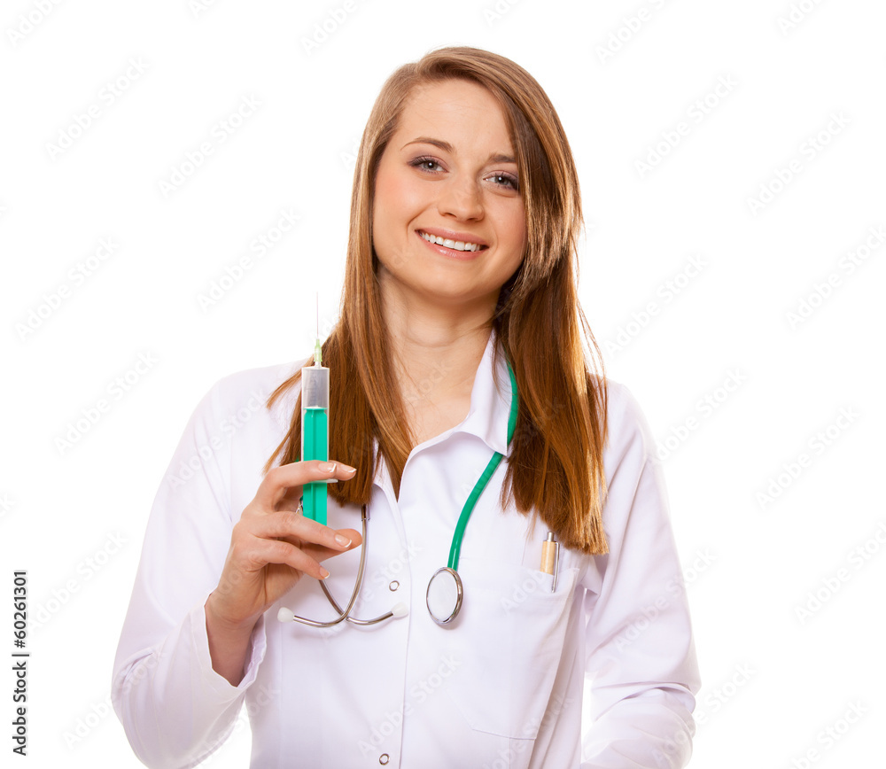 Doctor or nurse holds a syringe, healthcare concept Doctor or nurse holds a syringe, healthcare concept
