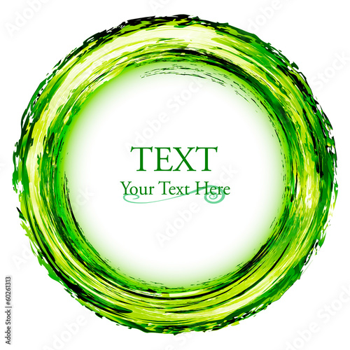 Circle frame, painted with green brushstrokes on white backgroun