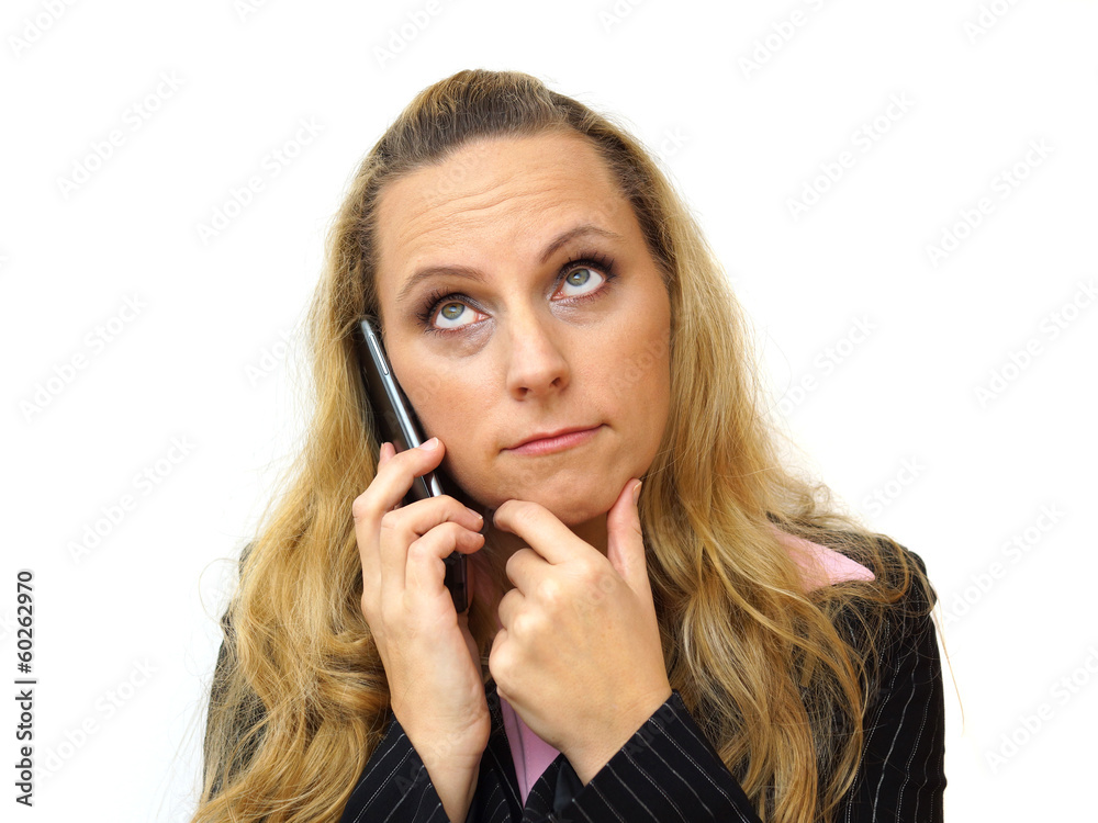 thoughtful young businesswoman using mobile phone thoughtful young businesswoman using mobile phone
