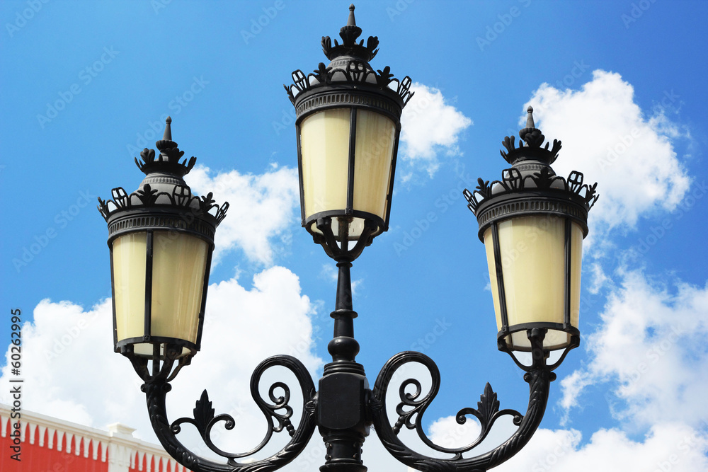 High lamp with blue sky.