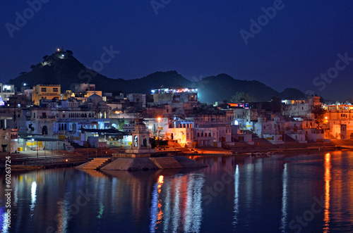 Pushkar Lake at night in India