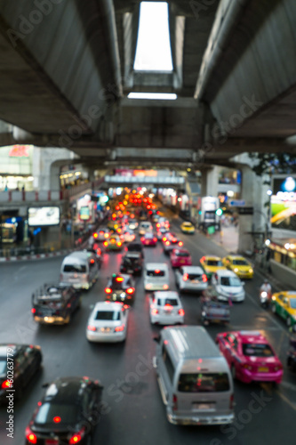 Abstract Blur traffic car light bokeh in rush hour background