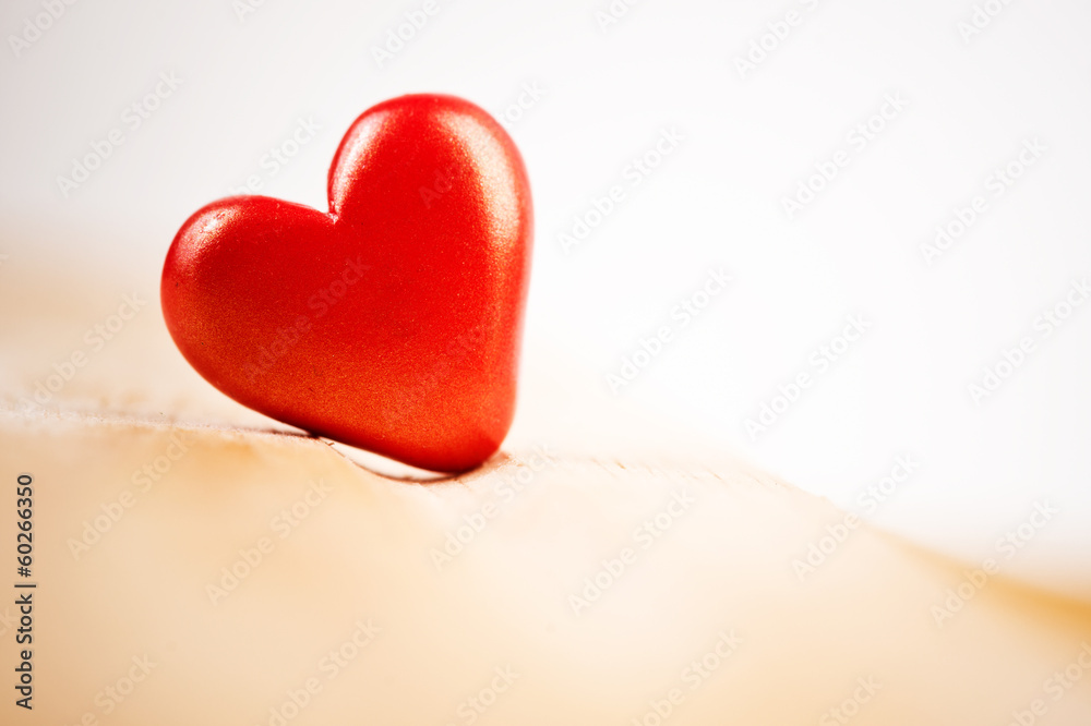 single red  hearts on wood for Valentine's Day.