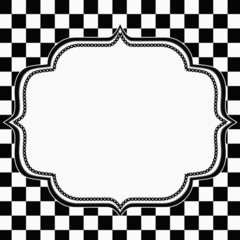 Black and White Checkered Frame with Embroidery Background