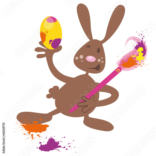 easter bunny with brush, egg painting