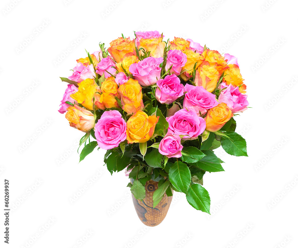 a large bouquet of roses isolated on white background.