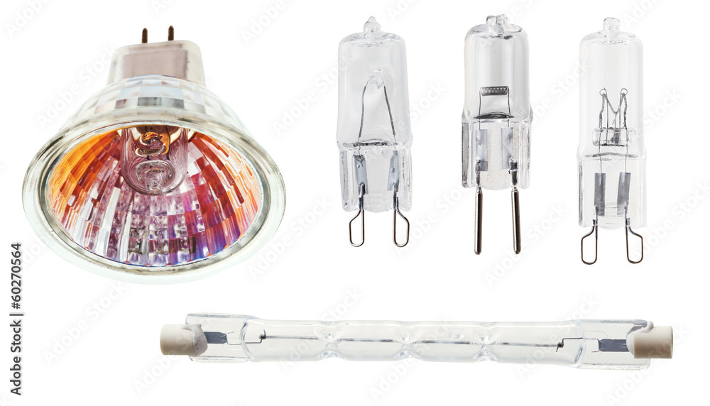 set of halogen light bulbs - obrazy, fototapety, plakaty 