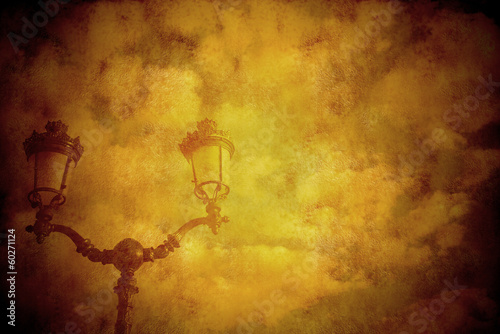 background vintage style lamp and clouds