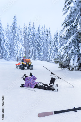 Ski patrol rescue injured skier after accident