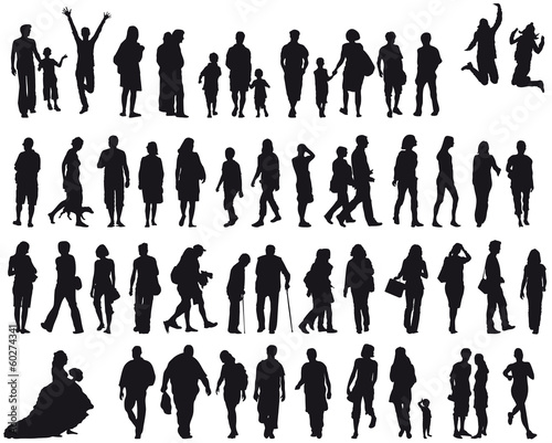 Set Menschen - silhouette - schwarz - vektor, unterschiedliches Alter, Generationen, jung und alt, gemischte Nutzung, Gesellschaft in Aktion, Aktivität und Bewegung