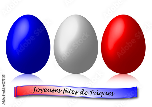 3 oeufs de Pâques bleu blanc rouge