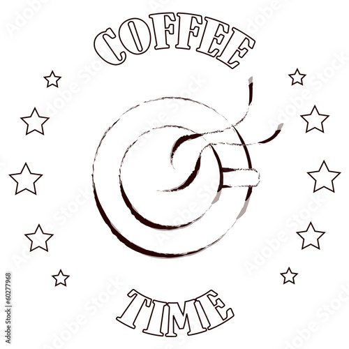 coffe cup stamp with text and stars